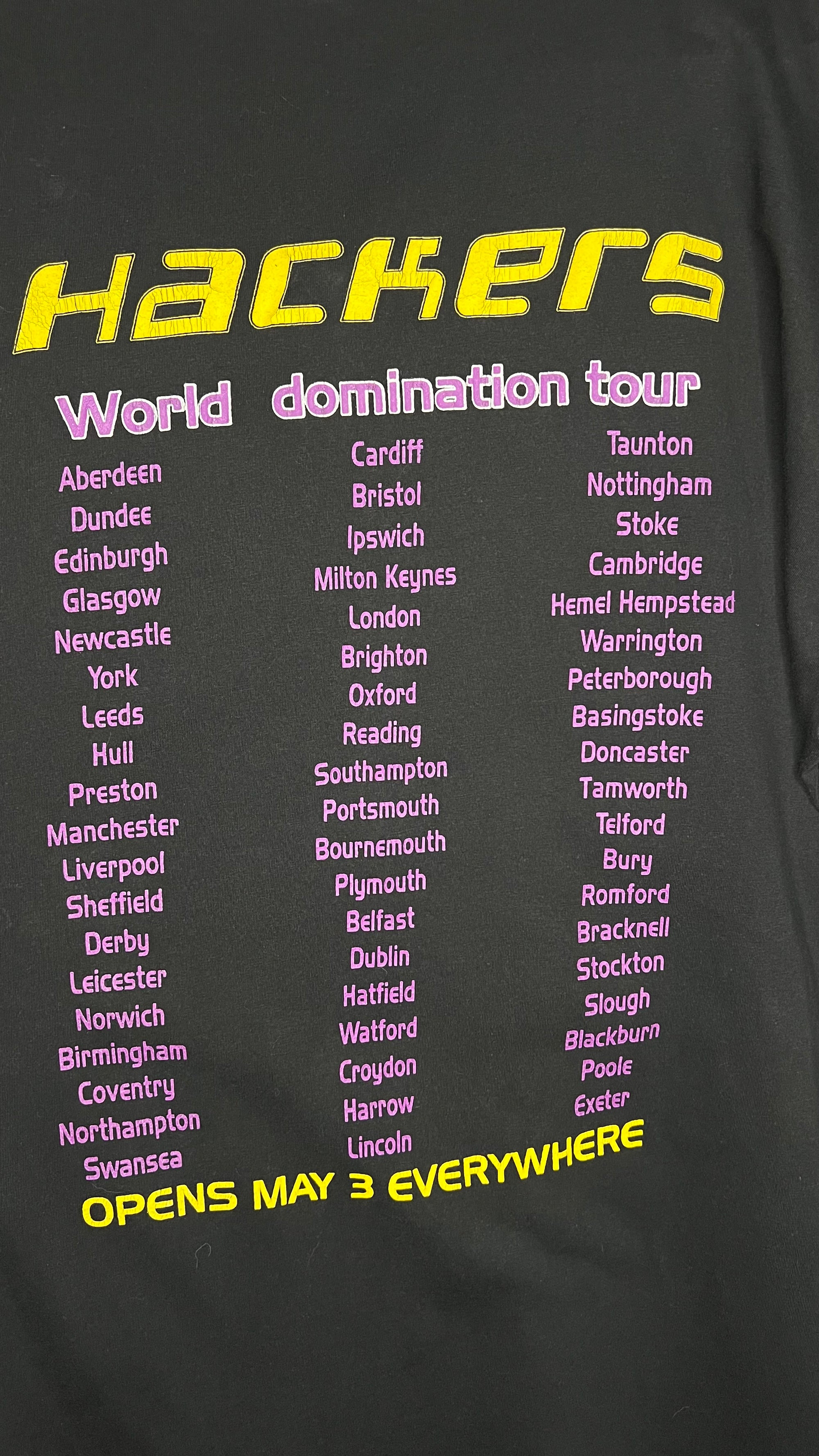 HACKERS WORLD DOMINATION TOUR 96’ TEE | ULTRA RARE UK MOVIE PROMO RELEASE VARIANT |