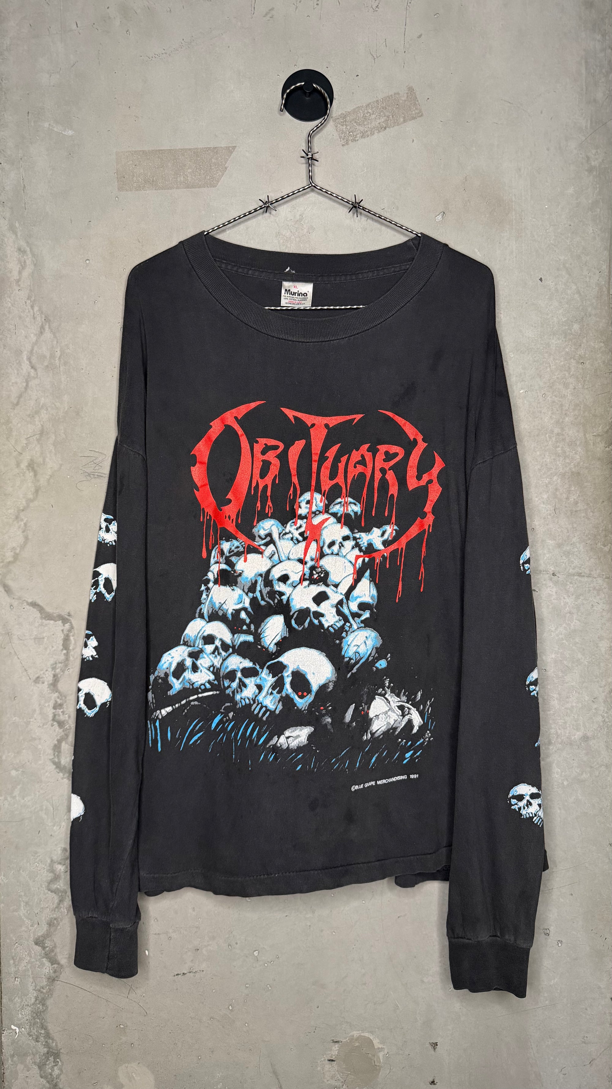 OBITUARY PILE OF SKULLS LONGSLEEVE TEE | RARE SPIDER BACK HIT VARIANT