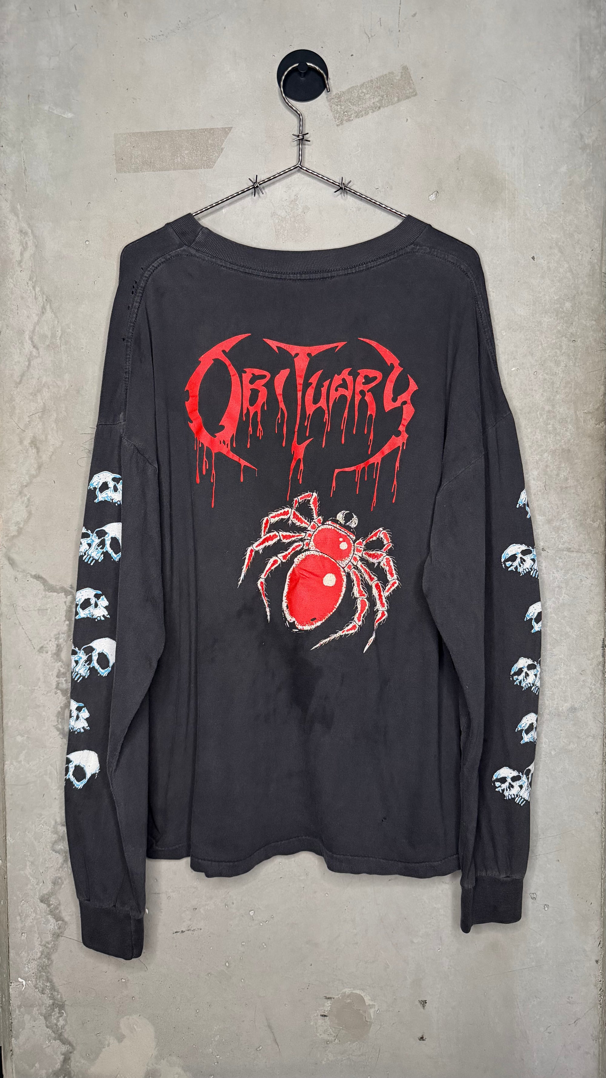 OBITUARY PILE OF SKULLS LONGSLEEVE TEE | RARE SPIDER BACK HIT VARIANT