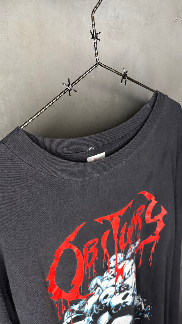 OBITUARY PILE OF SKULLS LONGSLEEVE TEE | RARE SPIDER BACK HIT VARIANT