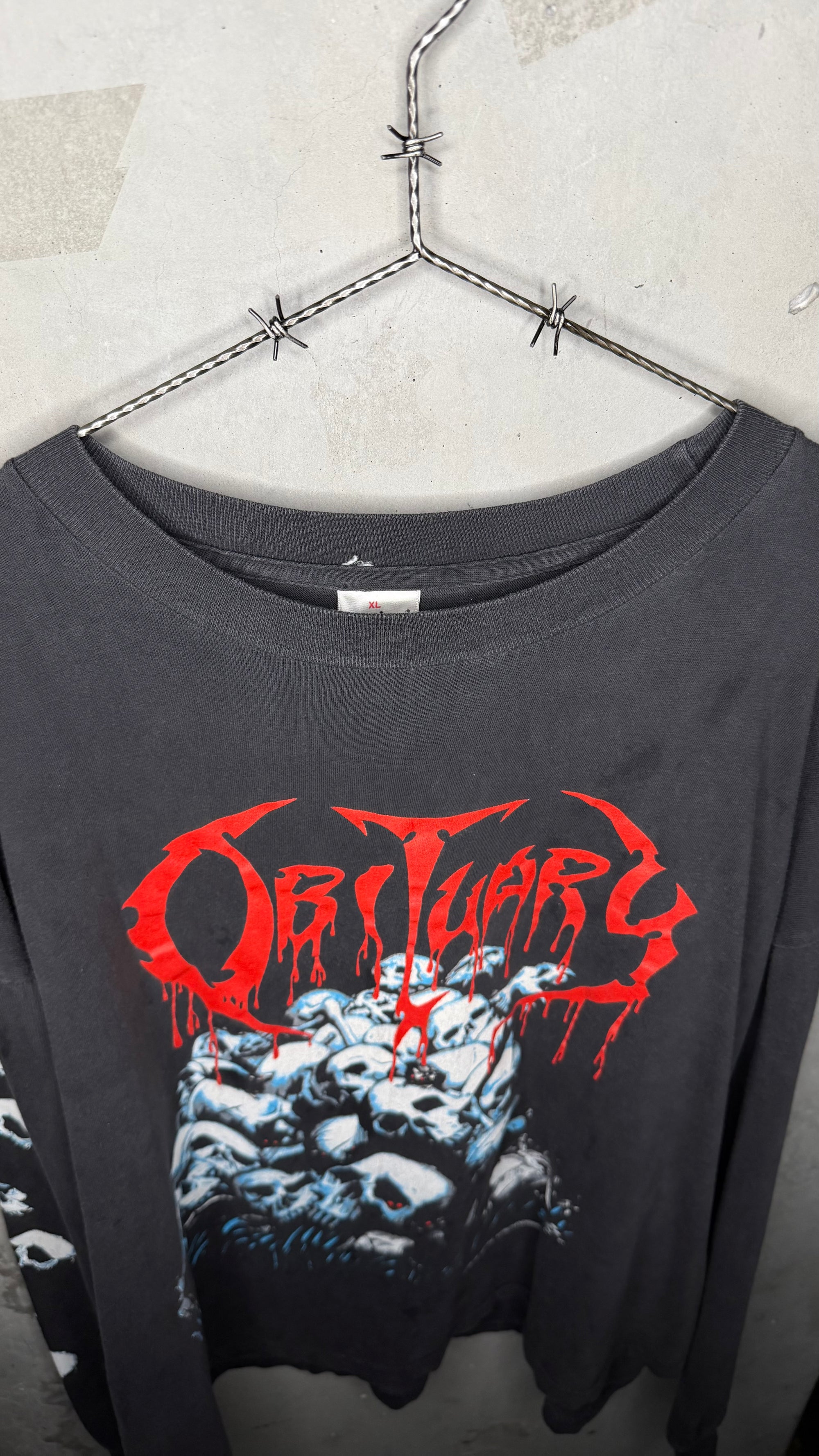 OBITUARY PILE OF SKULLS LONGSLEEVE TEE | RARE SPIDER BACK HIT VARIANT