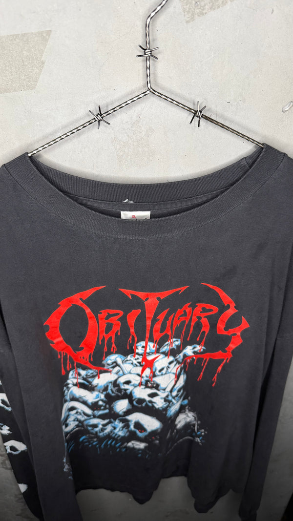 OBITUARY PILE OF SKULLS LONGSLEEVE TEE | RARE SPIDER BACK HIT VARIANT