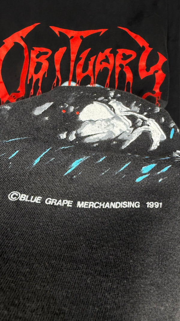OBITUARY PILE OF SKULLS LONGSLEEVE TEE | RARE SPIDER BACK HIT VARIANT