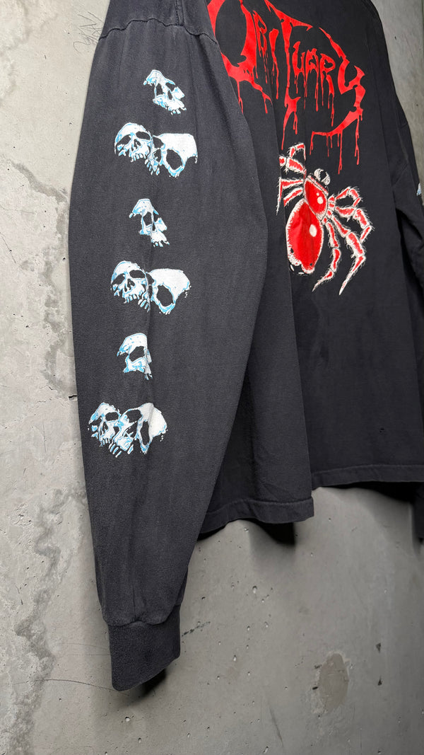 OBITUARY PILE OF SKULLS LONGSLEEVE TEE | RARE SPIDER BACK HIT VARIANT