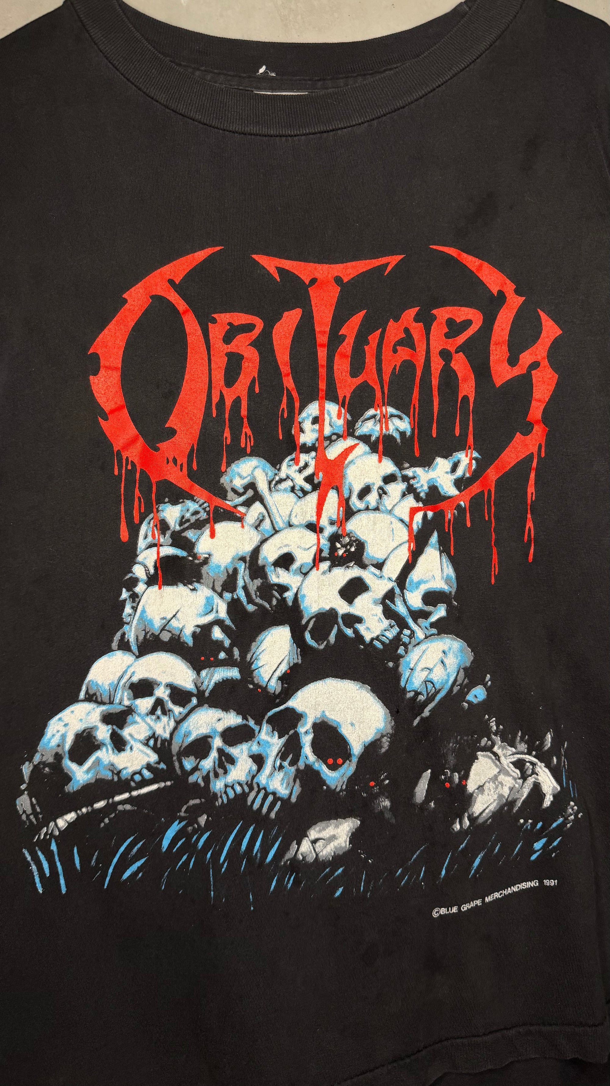 OBITUARY PILE OF SKULLS LONGSLEEVE TEE | RARE SPIDER BACK HIT VARIANT
