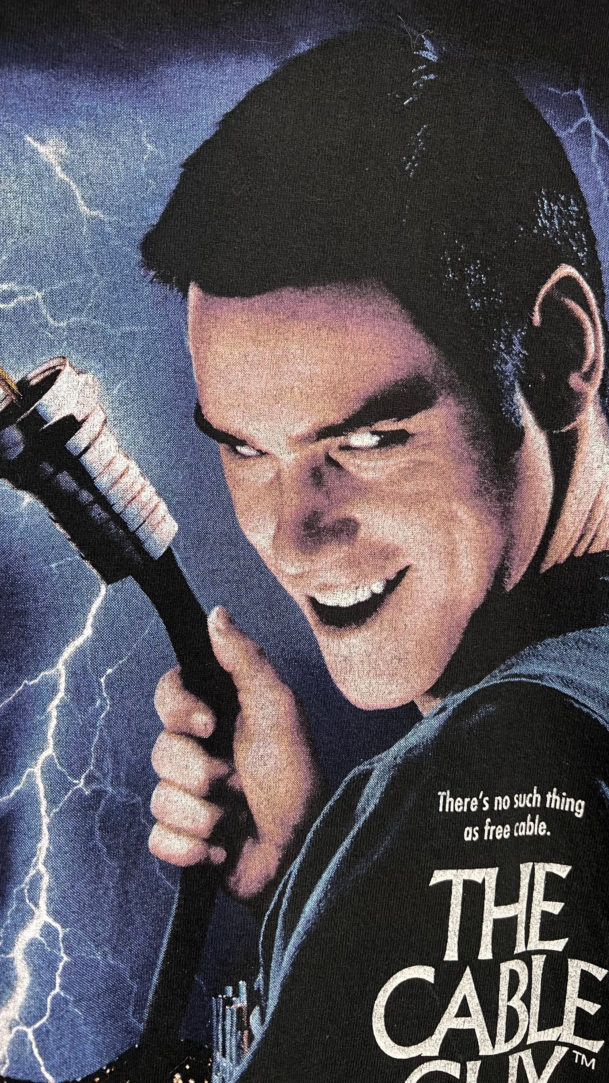 CABLE GUY TEE | THERE’S NO SUCH THING AS FREE CABLE | RARE SS FRONT HIT VARIANT | JIM CARREY