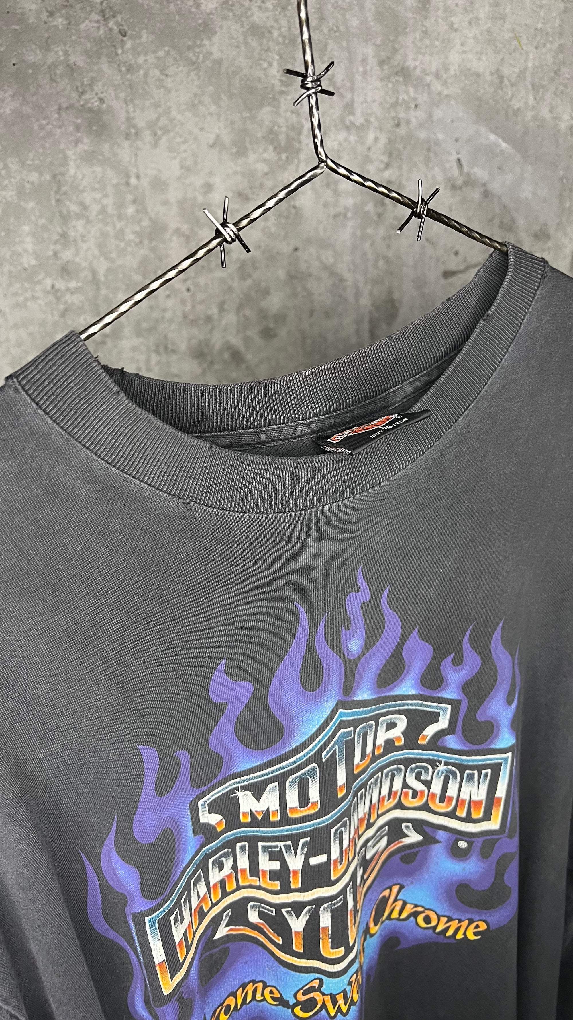 HARLEY DAVIDSON CHROME SWEET CHROME DISTRESSED & FADED FLAME LONG SLEEVE GRAIL | TEXAS BACK HIT