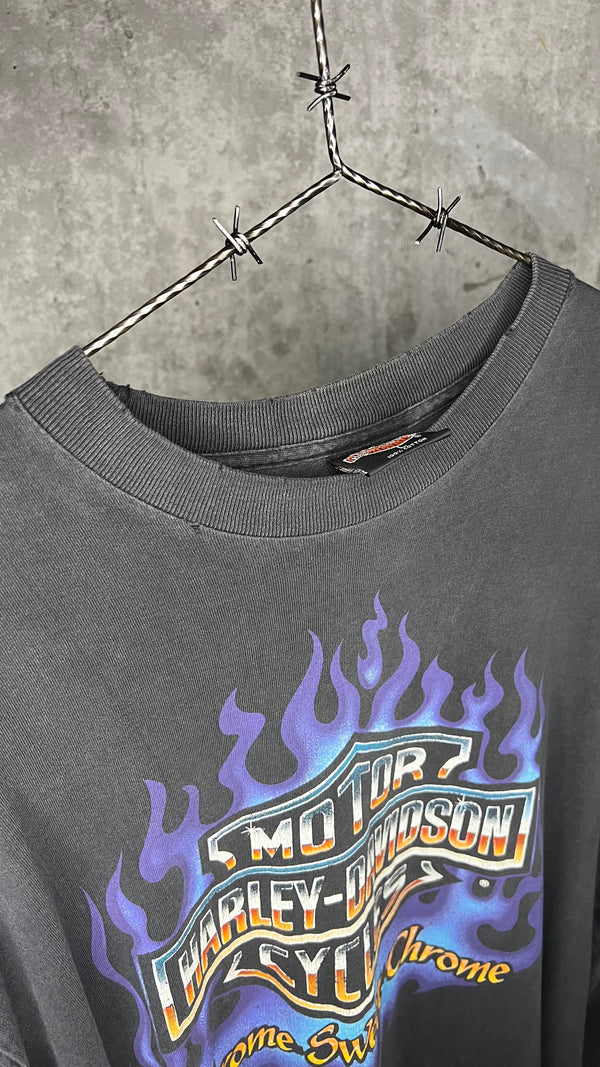 HARLEY DAVIDSON CHROME SWEET CHROME DISTRESSED & FADED FLAME LONG SLEEVE GRAIL | TEXAS BACK HIT