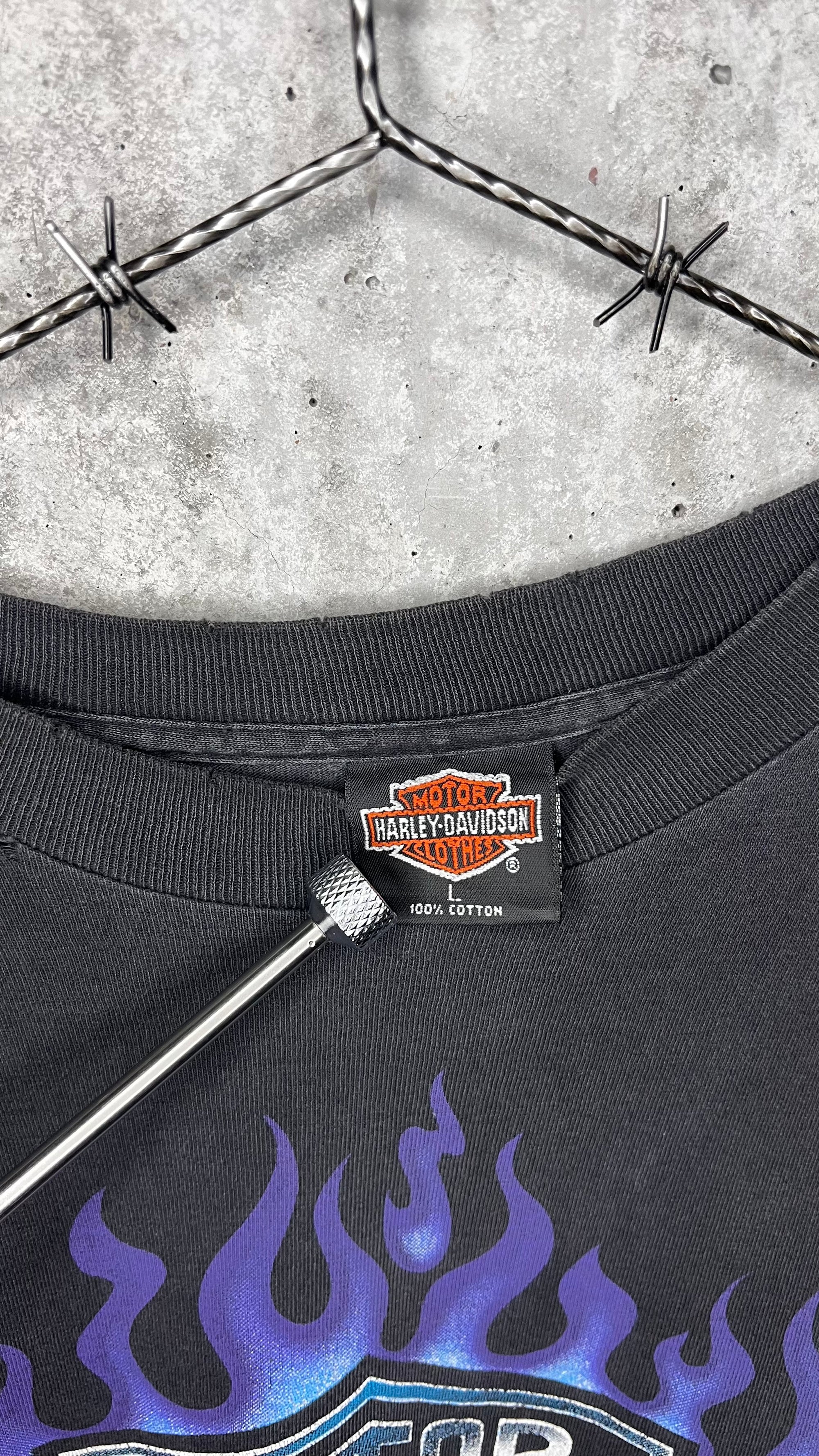 HARLEY DAVIDSON CHROME SWEET CHROME DISTRESSED & FADED FLAME LONG SLEEVE GRAIL | TEXAS BACK HIT