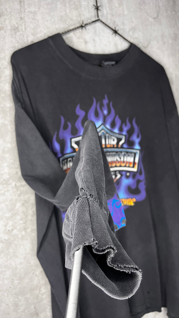 HARLEY DAVIDSON CHROME SWEET CHROME DISTRESSED & FADED FLAME LONG SLEEVE GRAIL | TEXAS BACK HIT