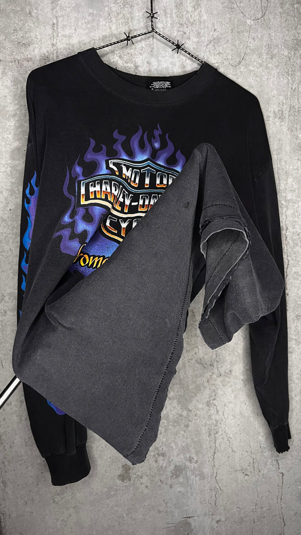 HARLEY DAVIDSON CHROME SWEET CHROME DISTRESSED & FADED FLAME LONG SLEEVE GRAIL | TEXAS BACK HIT
