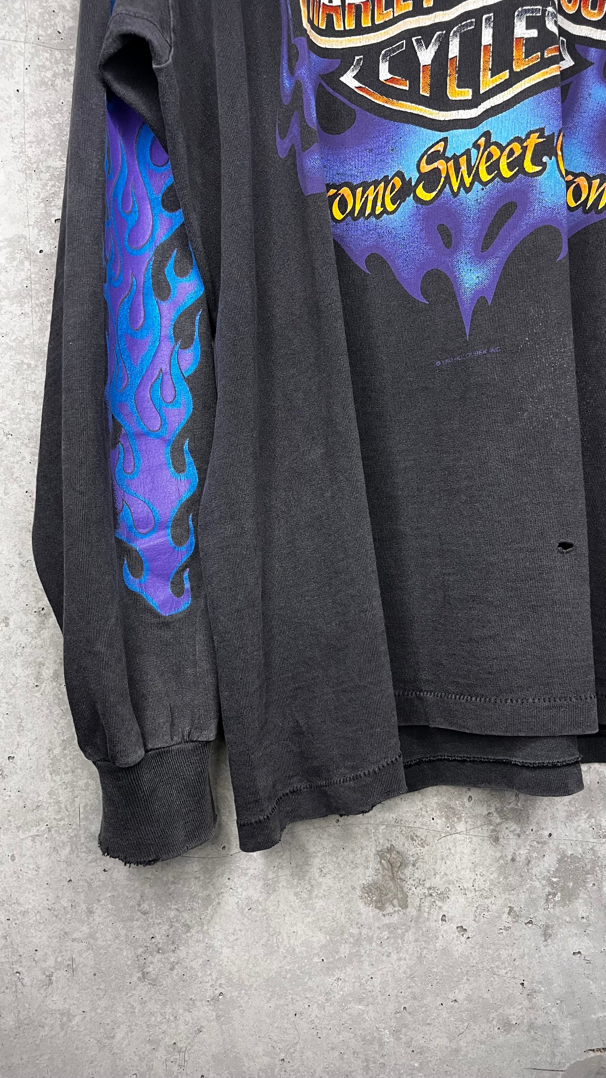 HARLEY DAVIDSON CHROME SWEET CHROME DISTRESSED & FADED FLAME LONG SLEEVE GRAIL | TEXAS BACK HIT