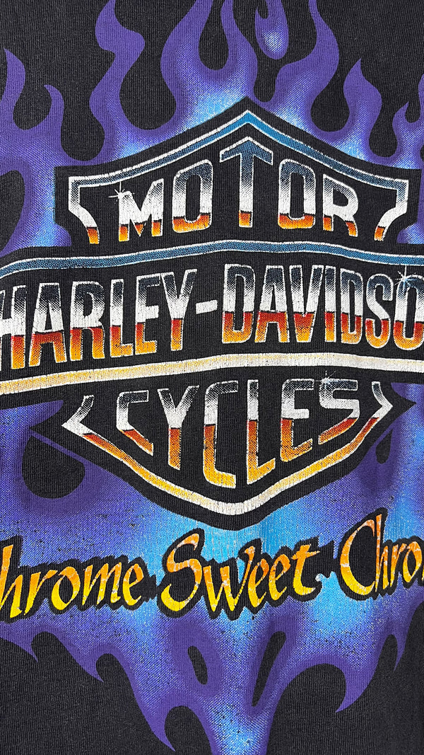 HARLEY DAVIDSON CHROME SWEET CHROME DISTRESSED & FADED FLAME LONG SLEEVE GRAIL | TEXAS BACK HIT