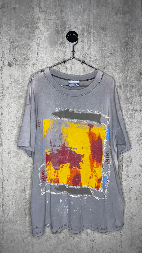 NINE INCH NAILS THE DOWNWARD SPIRAL WORLD TOUR 94’-95’ PARKING LOT TEE | RARE SPIRAL BACK HIT VARIANT | THRASHED FADER