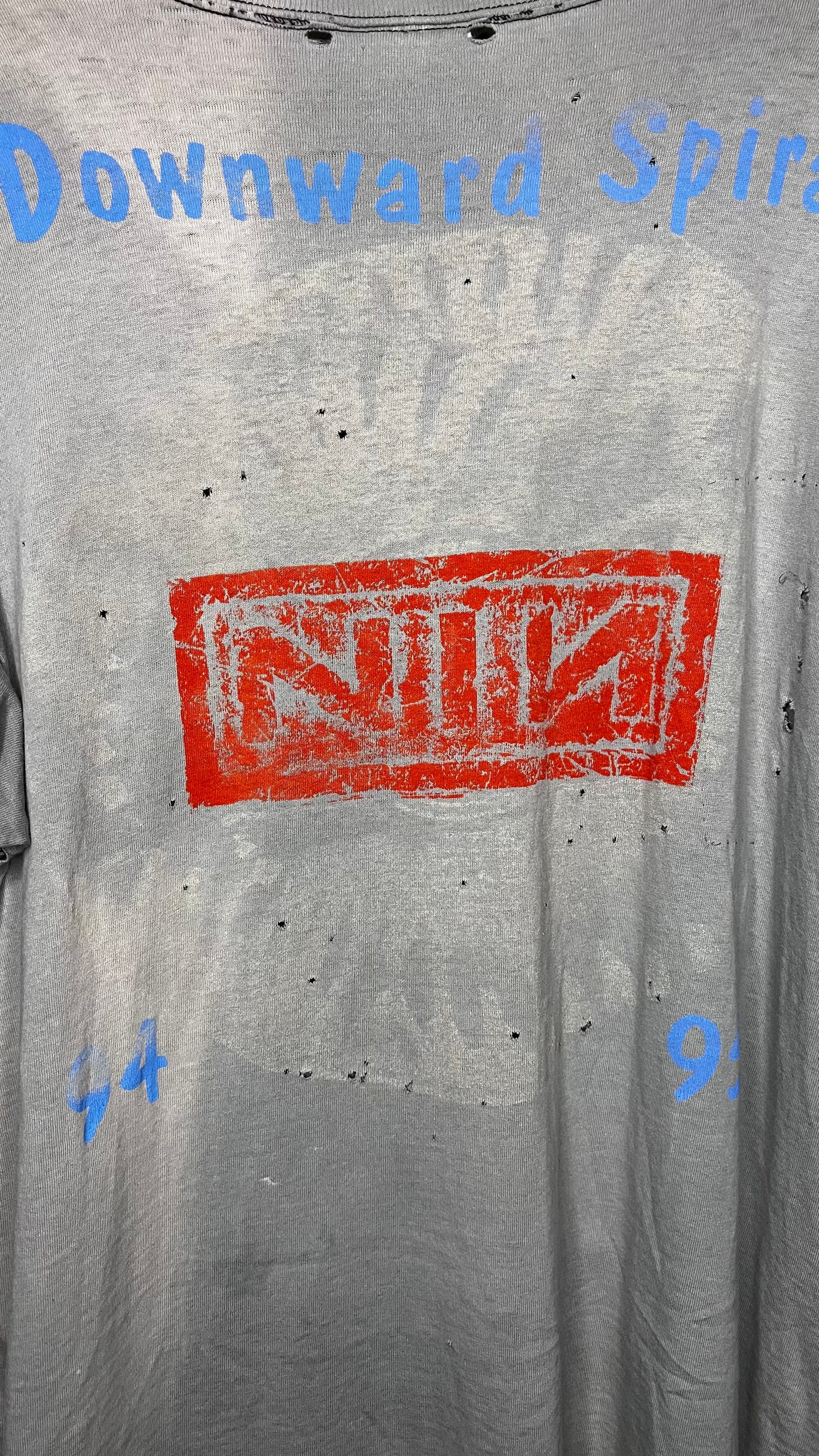 NINE INCH NAILS THE DOWNWARD SPIRAL WORLD TOUR 94’-95’ PARKING LOT TEE | RARE SPIRAL BACK HIT VARIANT | THRASHED FADER