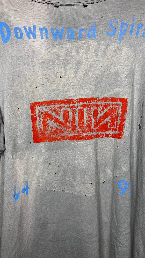 NINE INCH NAILS THE DOWNWARD SPIRAL WORLD TOUR 94’-95’ PARKING LOT TEE | RARE SPIRAL BACK HIT VARIANT | THRASHED FADER