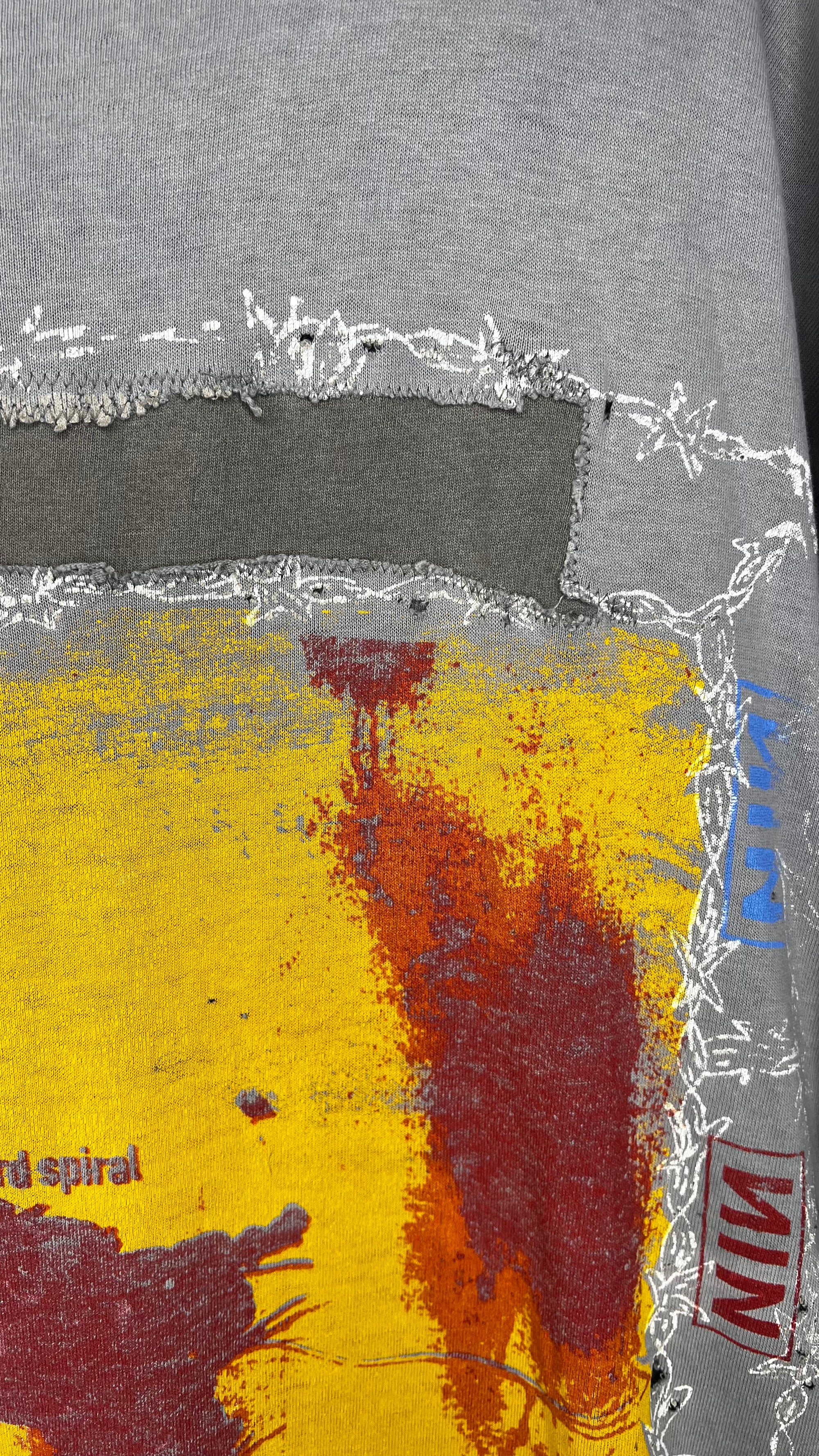 NINE INCH NAILS THE DOWNWARD SPIRAL WORLD TOUR 94’-95’ PARKING LOT TEE | RARE SPIRAL BACK HIT VARIANT | THRASHED FADER