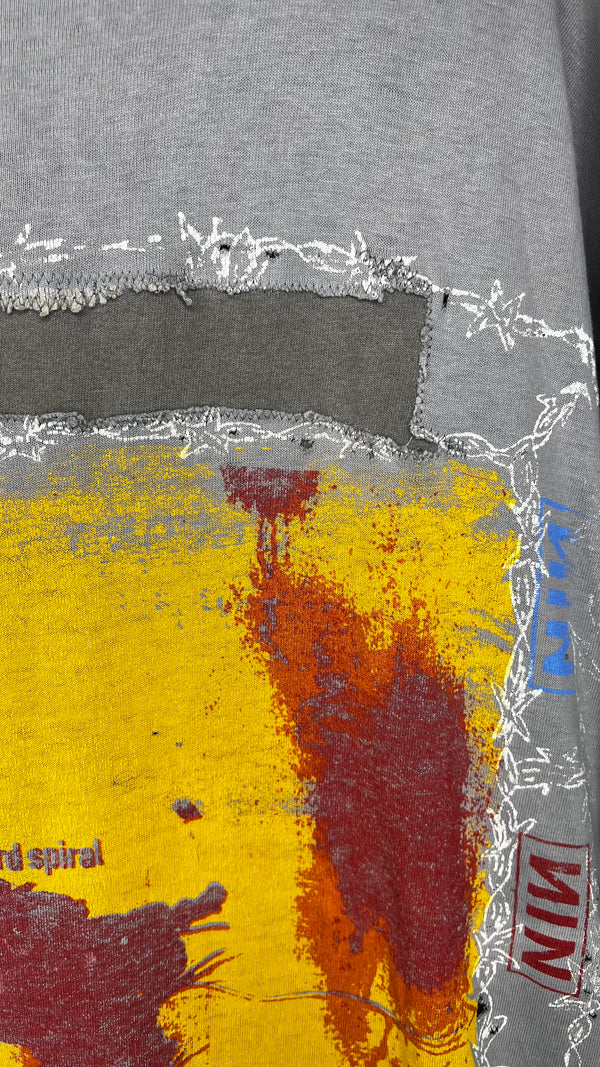 NINE INCH NAILS THE DOWNWARD SPIRAL WORLD TOUR 94’-95’ PARKING LOT TEE | RARE SPIRAL BACK HIT VARIANT | THRASHED FADER