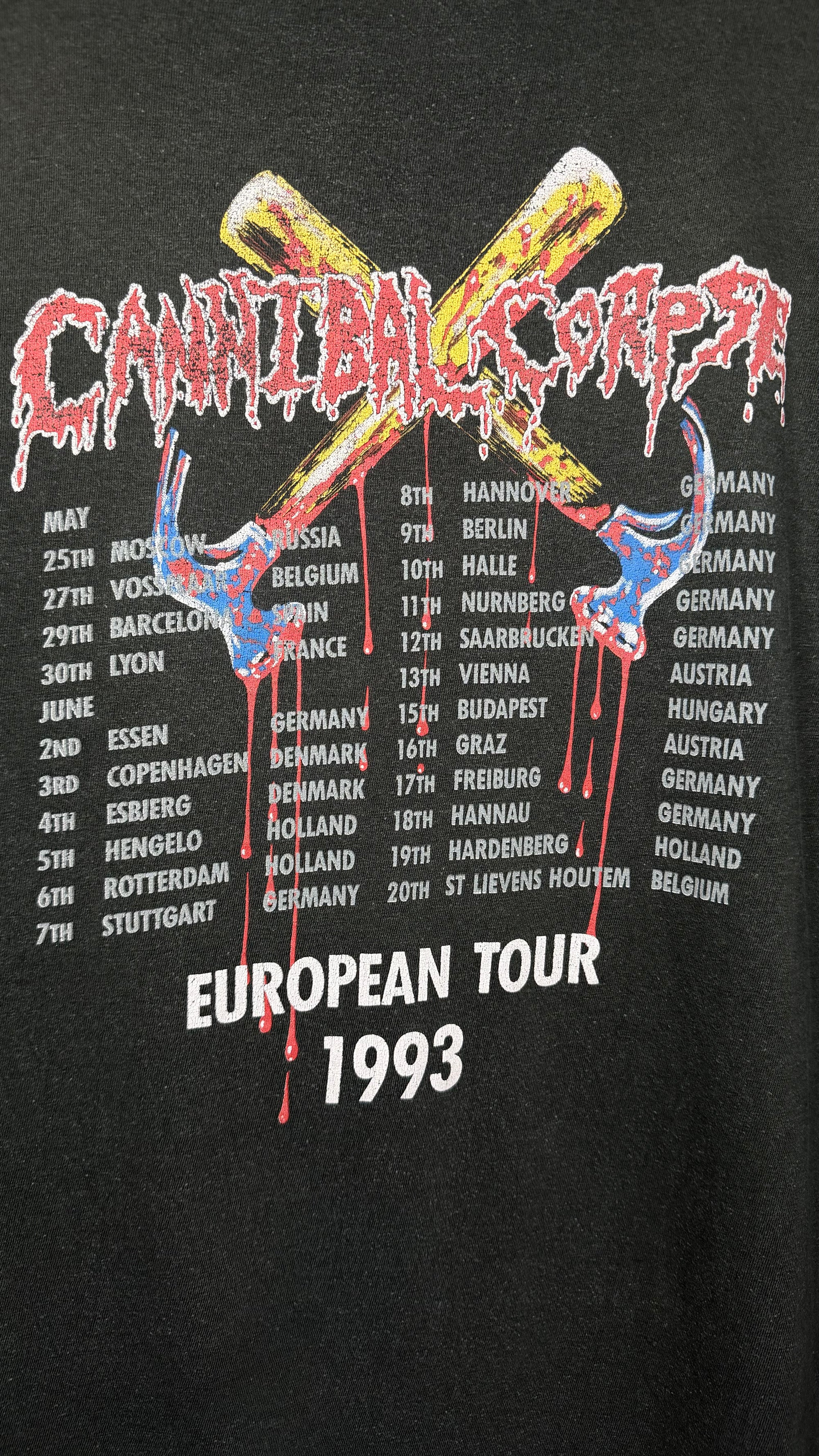 CANNIBAL CORPSE HAMMER SMASHED FACE FADED EURO TOUR TEE