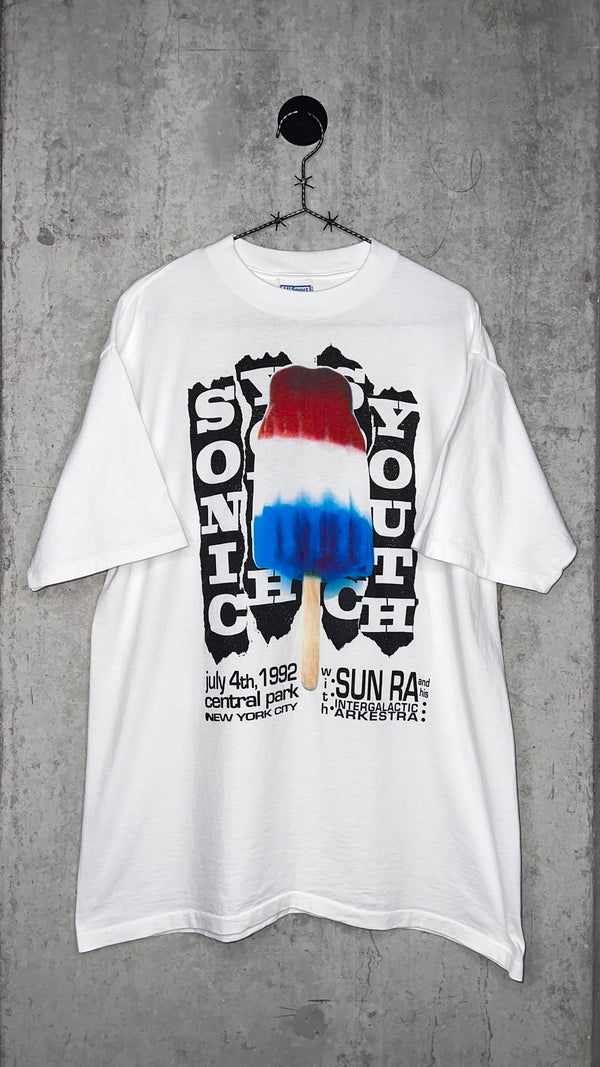 SONIC YOUTH BOMB POP ONE-DAY-ONLY JULY 4TH NYC CENTRAL PARK 92’ TEE | SUN RA BACK HIT