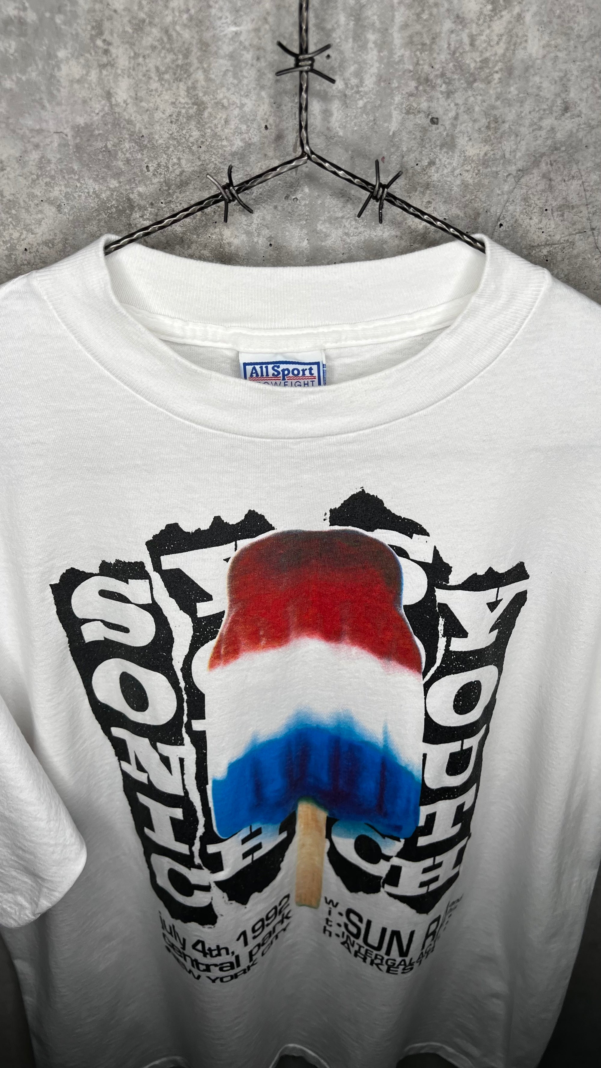SONIC YOUTH BOMB POP ONE-DAY-ONLY JULY 4TH NYC CENTRAL PARK 92’ TEE | SUN RA BACK HIT