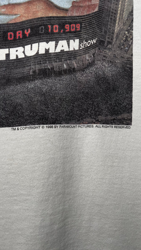 THE TRUMAN SHOW RARE POSTER PRINT MOVIE TEE | JIM CARREY | ‘ON THE AIR, UNAWARE’