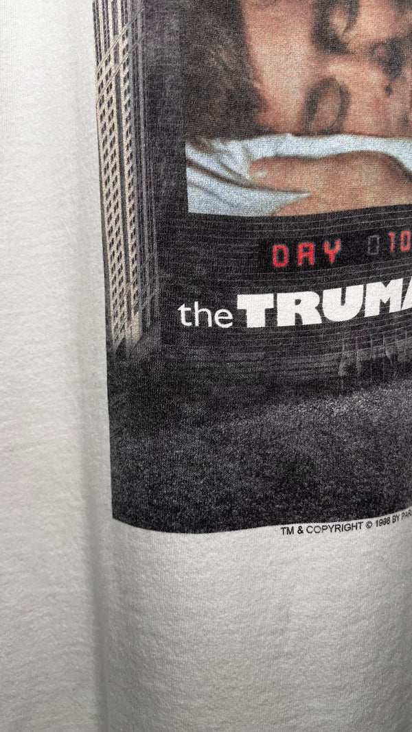 THE TRUMAN SHOW RARE POSTER PRINT MOVIE TEE | JIM CARREY | ‘ON THE AIR, UNAWARE’