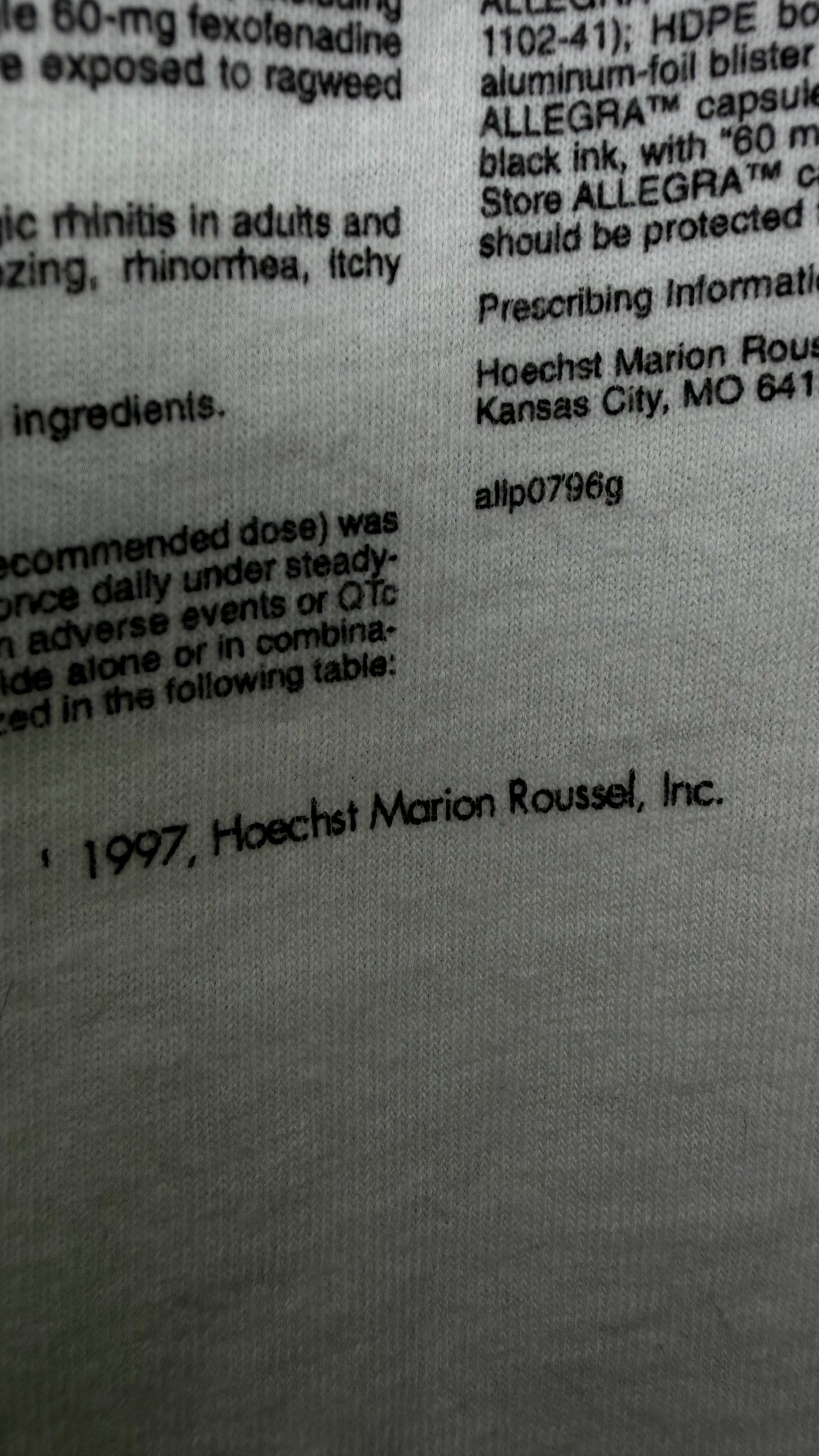 ALLEGRA PHARMACEUTICAL DRUG PROMO TEE