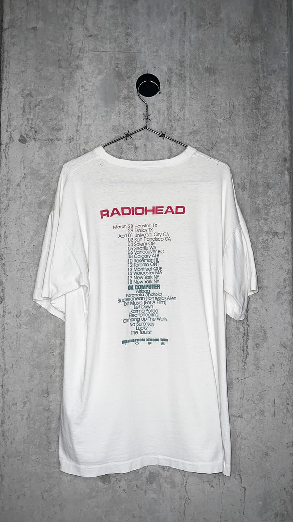 RADIOHEAD AGAINST DEMONS TOUR TEE| OK COMPUTER | RUNNING FROM DEMONS BACK HIT