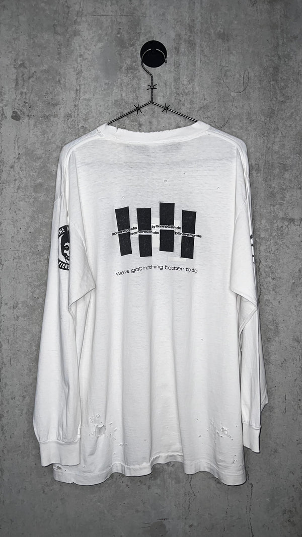 MELVINS FIEND CLUB FOUR-SIDED LONG SLEEVE THRASHED TEE 90’ | BONE RECORDS BLACK FLAG RIP BACK HIT | PUSHEAD ARTWORK