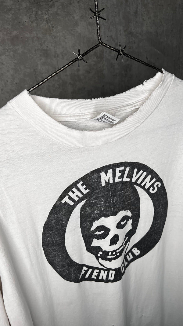 MELVINS FIEND CLUB FOUR-SIDED LONG SLEEVE THRASHED TEE 90’ | BONE RECORDS BLACK FLAG RIP BACK HIT | PUSHEAD ARTWORK