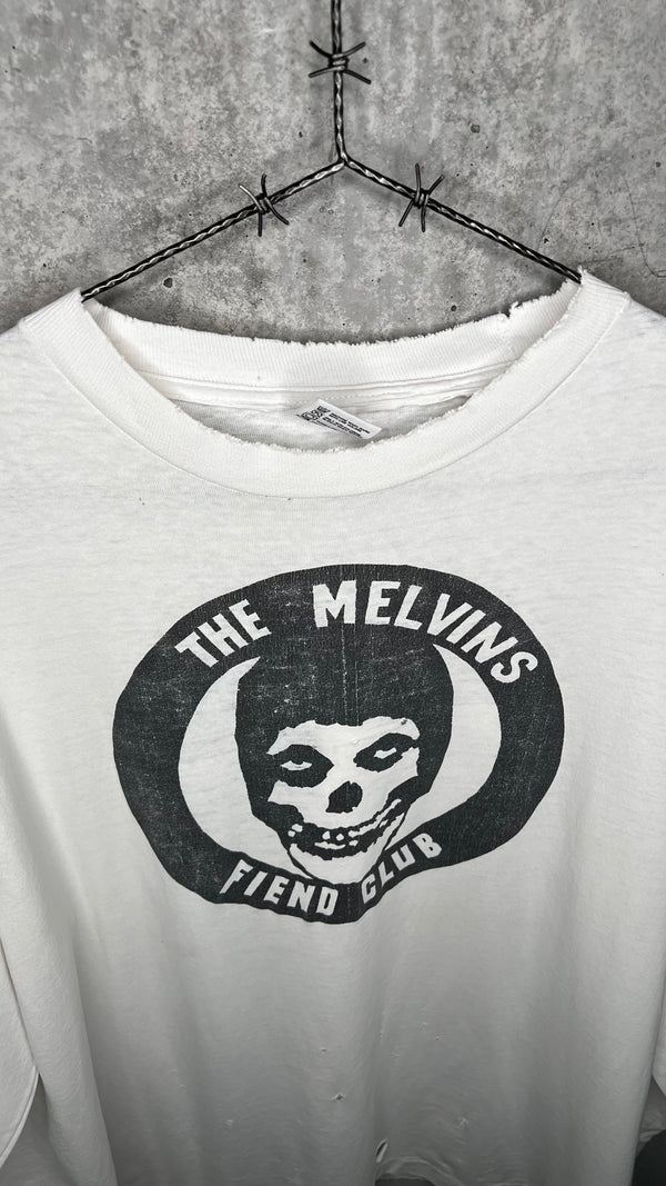 MELVINS FIEND CLUB FOUR-SIDED LONG SLEEVE THRASHED TEE 90’ | BONE RECORDS BLACK FLAG RIP BACK HIT | PUSHEAD ARTWORK