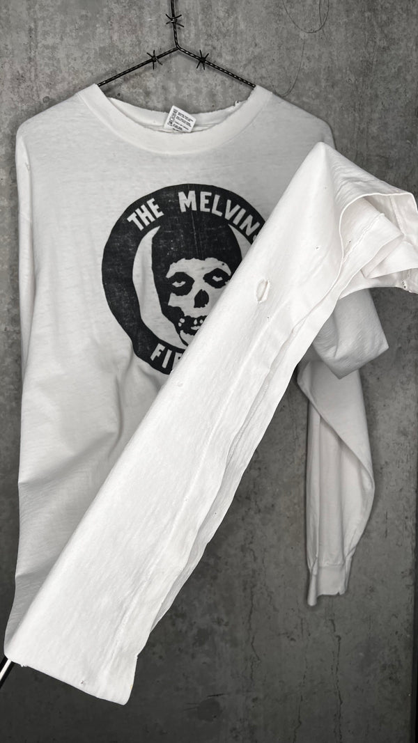 MELVINS FIEND CLUB FOUR-SIDED LONG SLEEVE THRASHED TEE 90’ | BONE RECORDS BLACK FLAG RIP BACK HIT | PUSHEAD ARTWORK