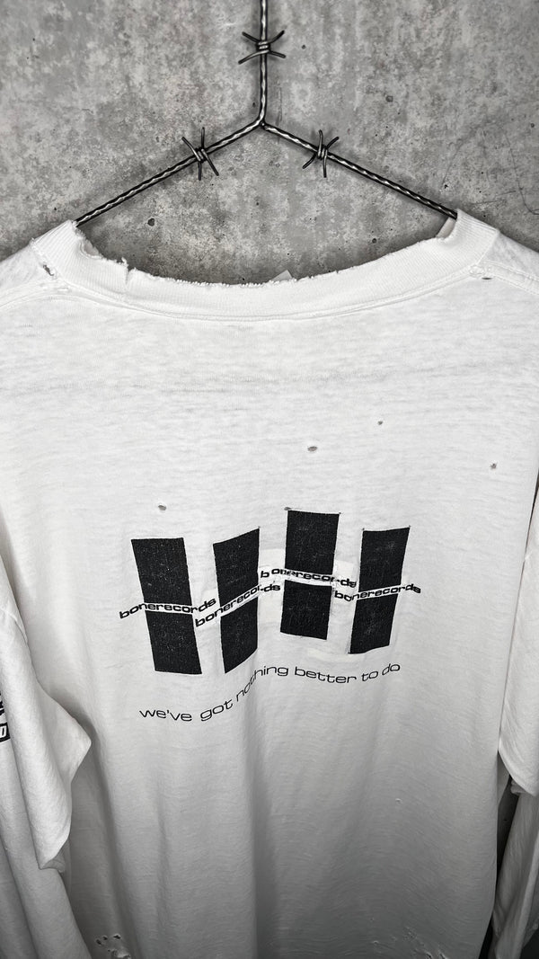 MELVINS FIEND CLUB FOUR-SIDED LONG SLEEVE THRASHED TEE 90’ | BONE RECORDS BLACK FLAG RIP BACK HIT | PUSHEAD ARTWORK