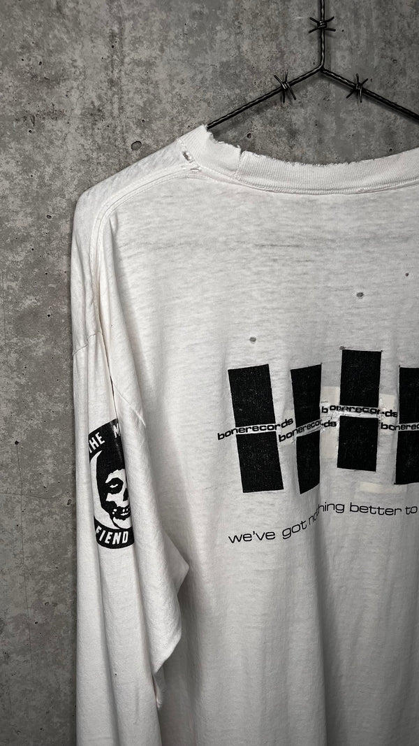 MELVINS FIEND CLUB FOUR-SIDED LONG SLEEVE THRASHED TEE 90’ | BONE RECORDS BLACK FLAG RIP BACK HIT | PUSHEAD ARTWORK