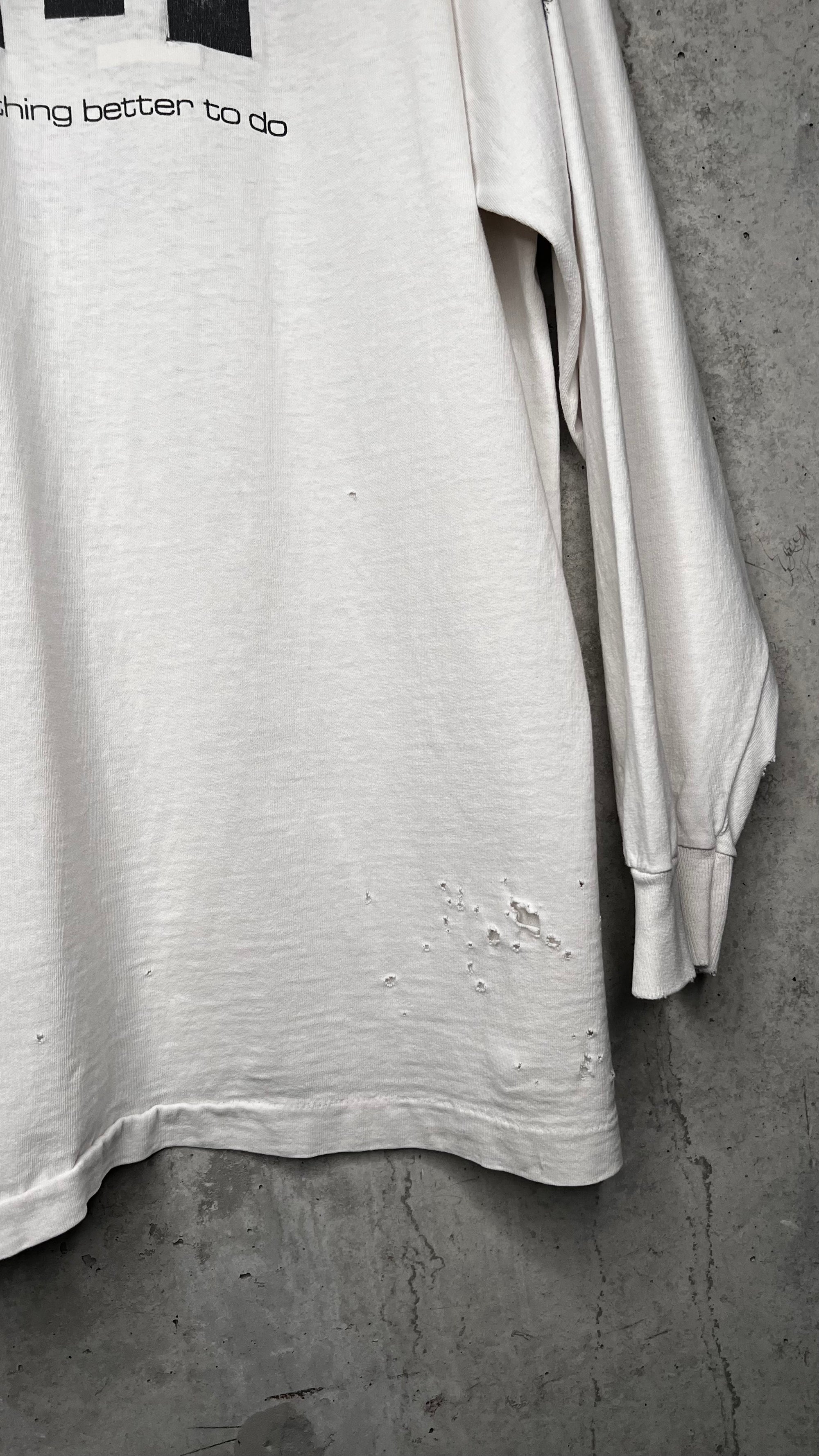 MELVINS FIEND CLUB FOUR-SIDED LONG SLEEVE THRASHED TEE 90’ | BONE RECORDS BLACK FLAG RIP BACK HIT | PUSHEAD ARTWORK