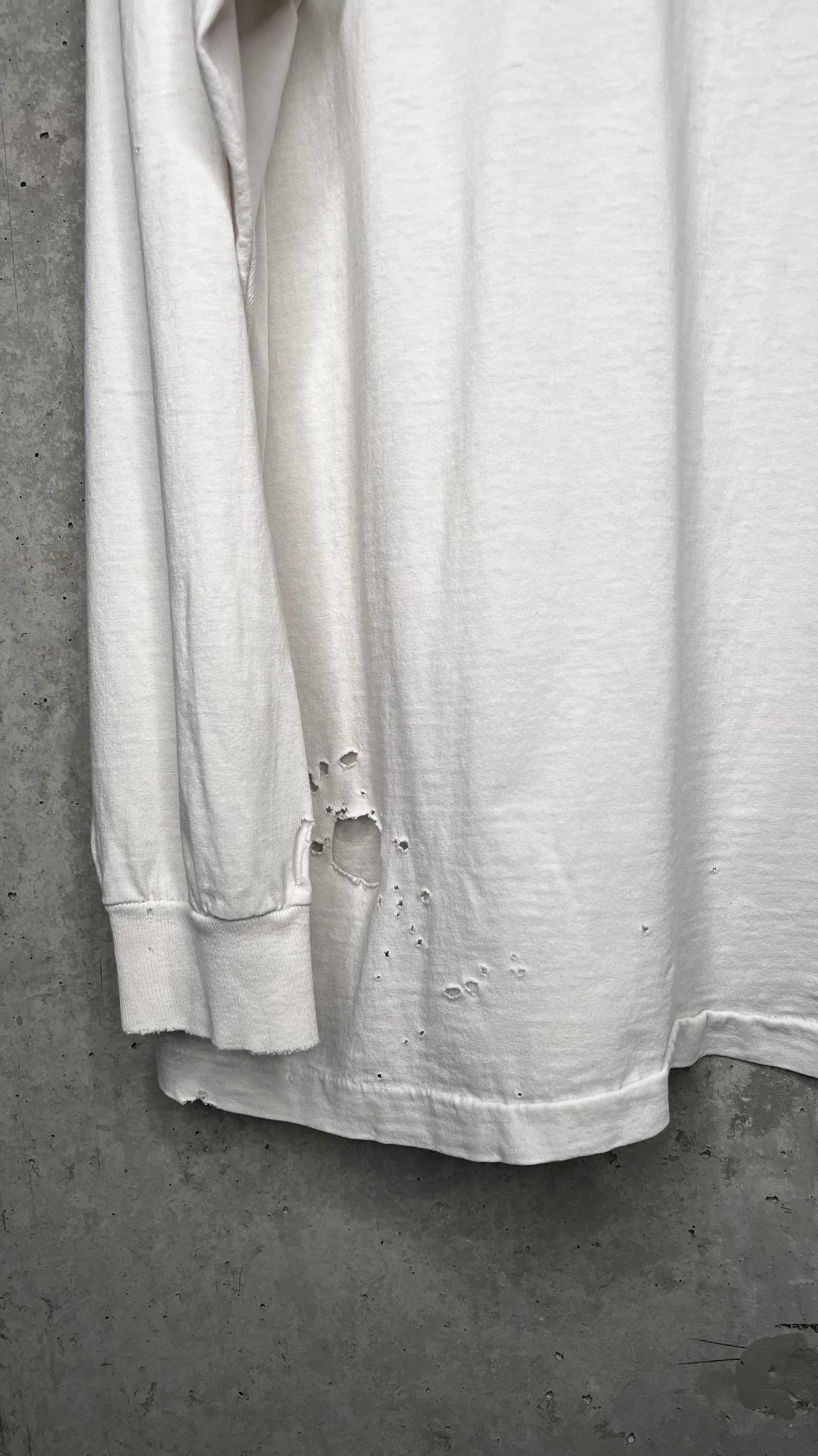 MELVINS FIEND CLUB FOUR-SIDED LONG SLEEVE THRASHED TEE 90’ | BONE RECORDS BLACK FLAG RIP BACK HIT | PUSHEAD ARTWORK