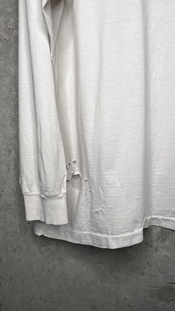 MELVINS FIEND CLUB FOUR-SIDED LONG SLEEVE THRASHED TEE 90’ | BONE RECORDS BLACK FLAG RIP BACK HIT | PUSHEAD ARTWORK