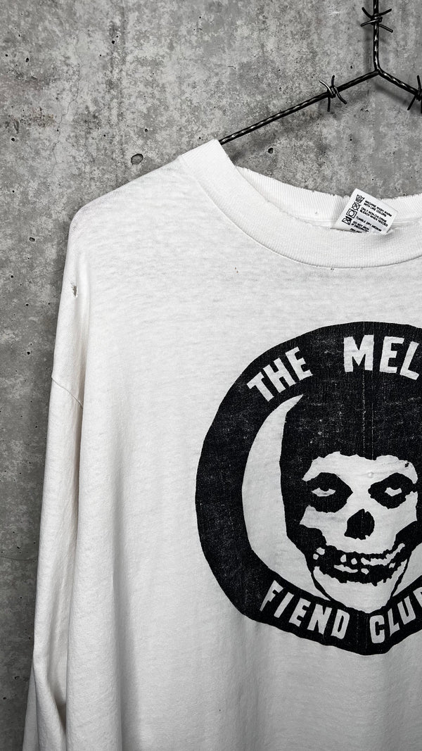 MELVINS FIEND CLUB FOUR-SIDED LONG SLEEVE THRASHED TEE 90’ | BONE RECORDS BLACK FLAG RIP BACK HIT | PUSHEAD ARTWORK
