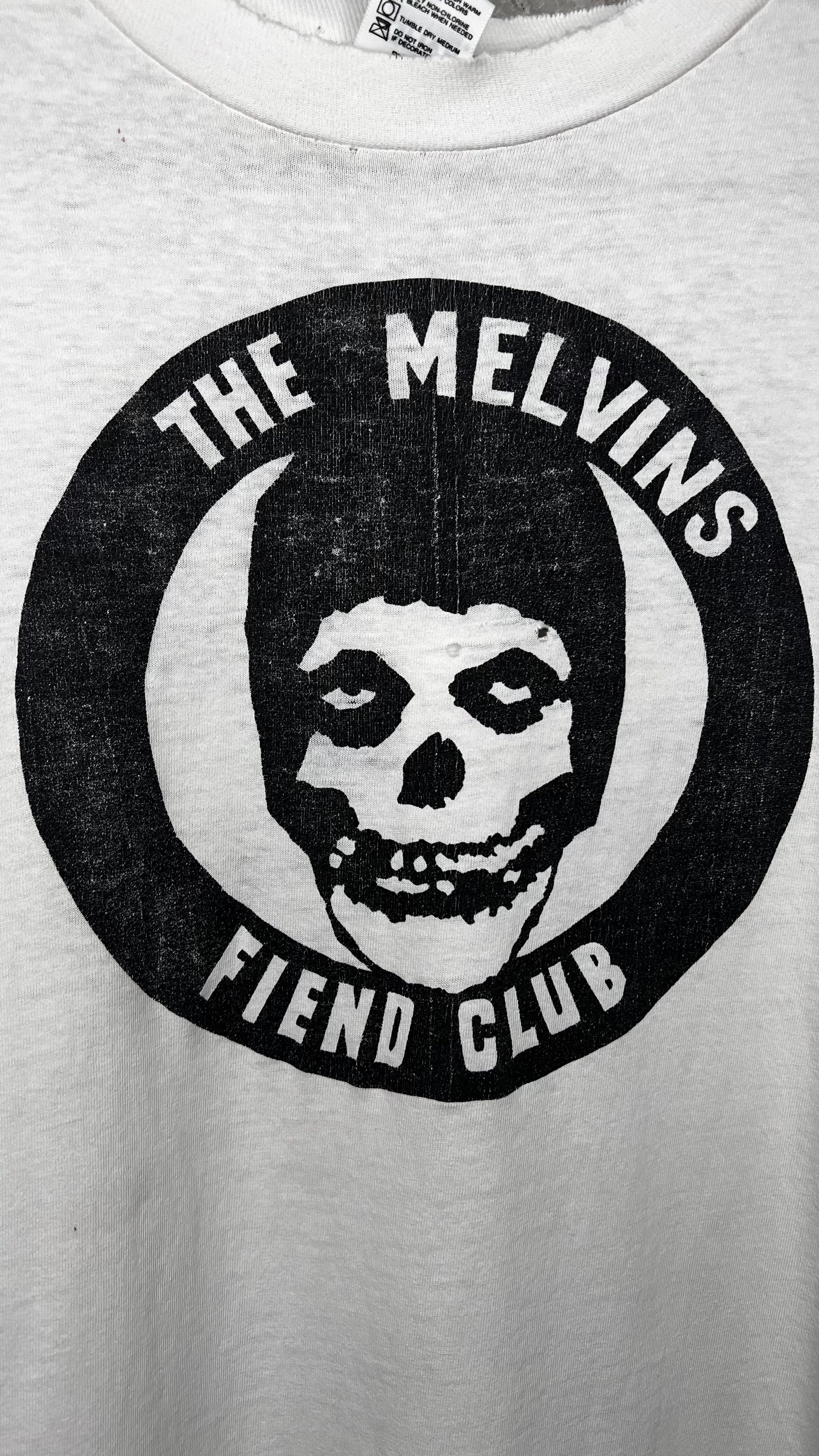 MELVINS FIEND CLUB FOUR-SIDED LONG SLEEVE THRASHED TEE 90’ | BONE RECORDS BLACK FLAG RIP BACK HIT | PUSHEAD ARTWORK