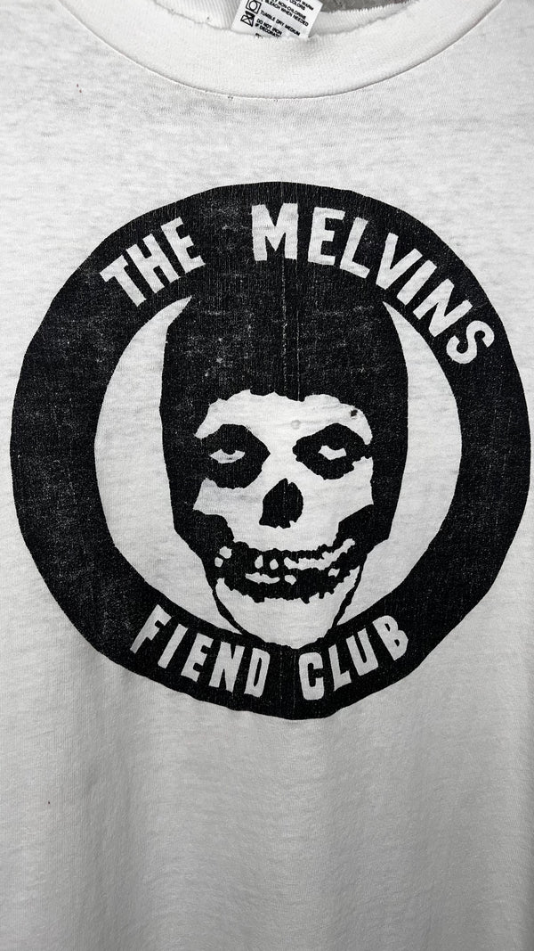MELVINS FIEND CLUB FOUR-SIDED LONG SLEEVE THRASHED TEE 90’ | BONE RECORDS BLACK FLAG RIP BACK HIT | PUSHEAD ARTWORK