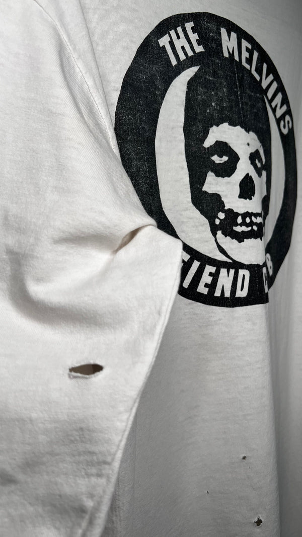 MELVINS FIEND CLUB FOUR-SIDED LONG SLEEVE THRASHED TEE 90’ | BONE RECORDS BLACK FLAG RIP BACK HIT | PUSHEAD ARTWORK