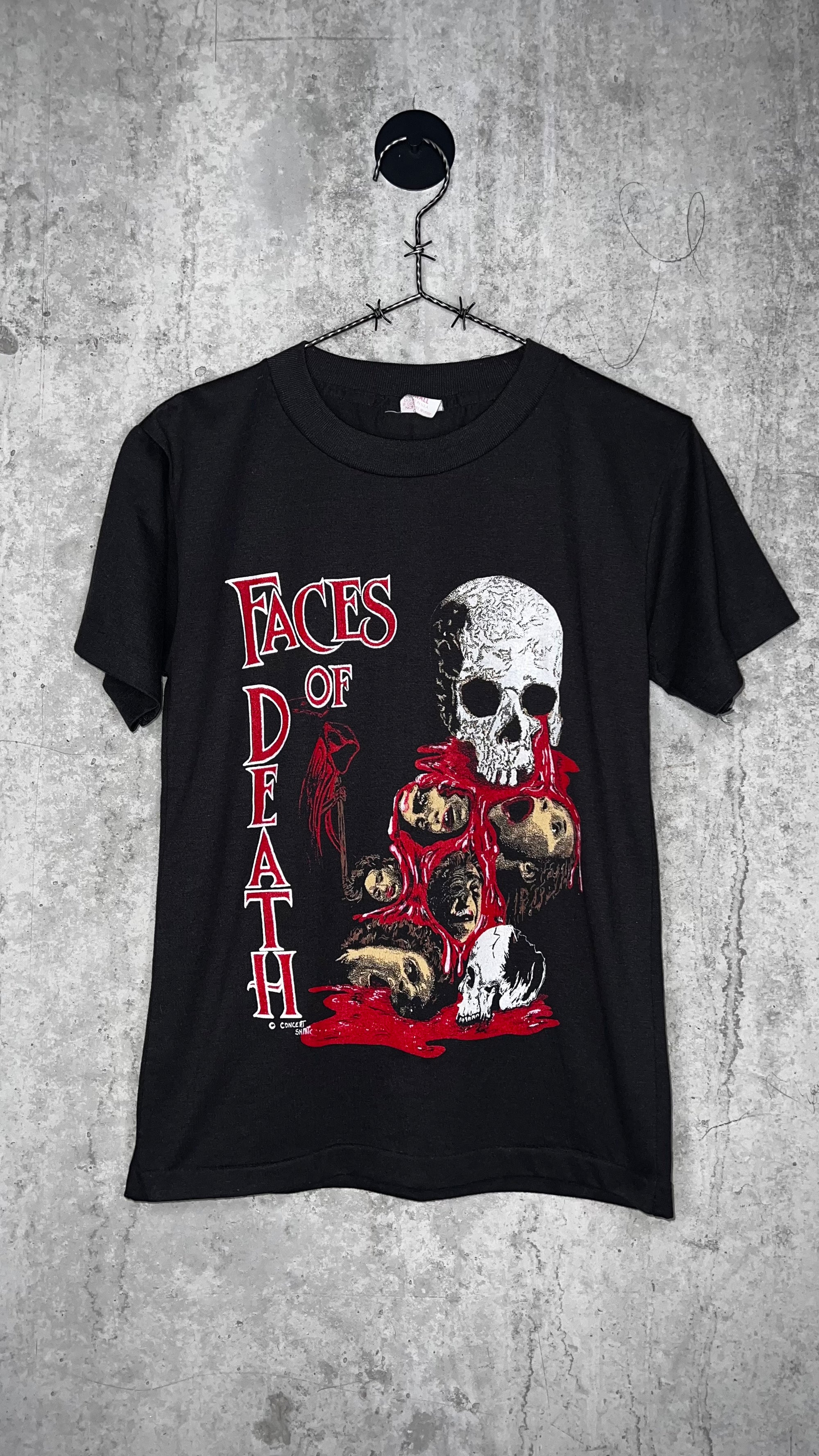 FACES OF DEATH RARE HORROR TEE | GRIM REAPER | BLOODY SKULL FOUNTAIN OF HUMAN HEADS