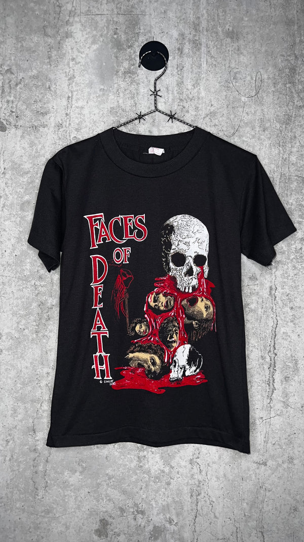 FACES OF DEATH RARE HORROR TEE | GRIM REAPER | BLOODY SKULL FOUNTAIN OF HUMAN HEADS