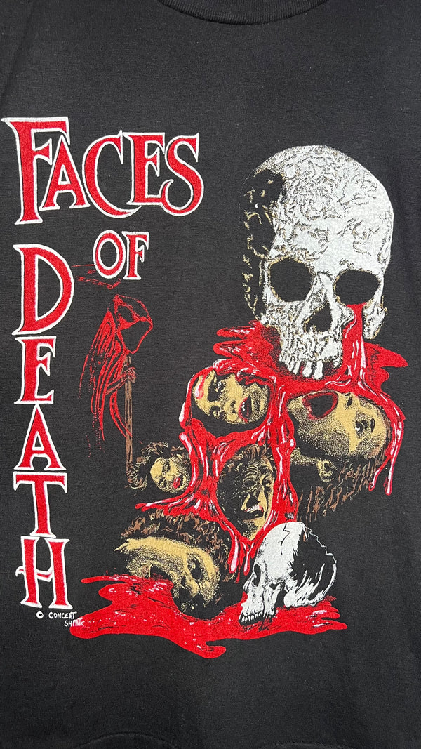 FACES OF DEATH RARE HORROR TEE | GRIM REAPER | BLOODY SKULL FOUNTAIN OF HUMAN HEADS