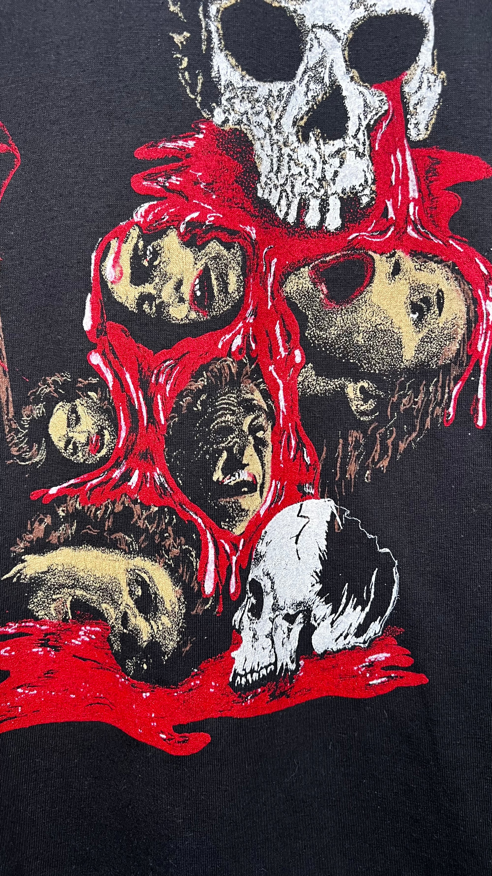 FACES OF DEATH RARE HORROR TEE | GRIM REAPER | BLOODY SKULL FOUNTAIN OF HUMAN HEADS