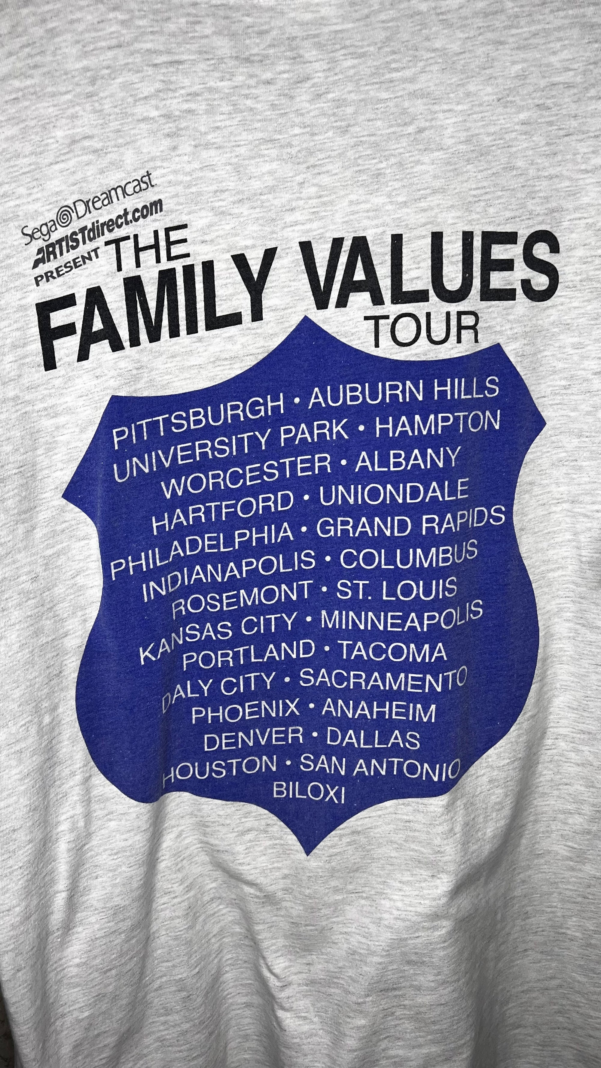 THE FAMILY VALUES 99’ TOUR TEE | SEE THE COP, COP A FEEL | SPONSORED BY SEGA DREAMCAST