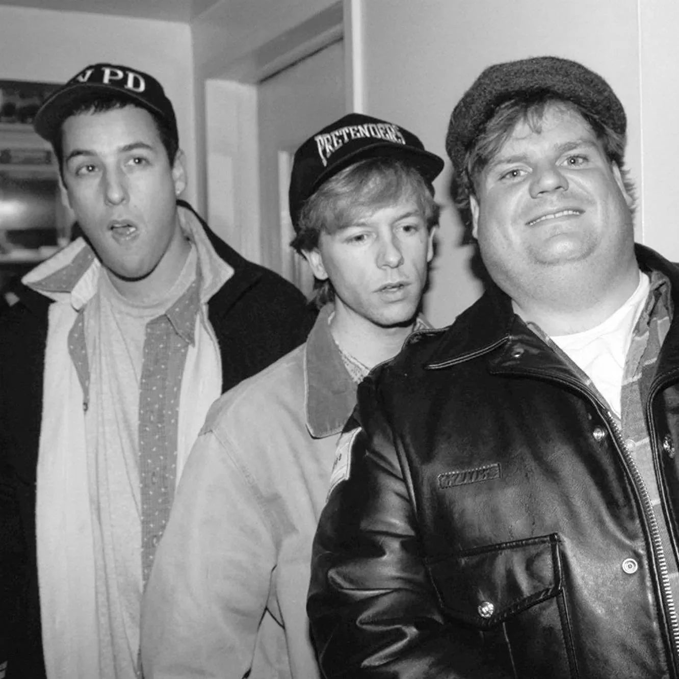 ADAM SANDLER, DAVID SPADE & CHRIS FARLEY SNL CAST CROPPED TEE | B&W PORTRAIT